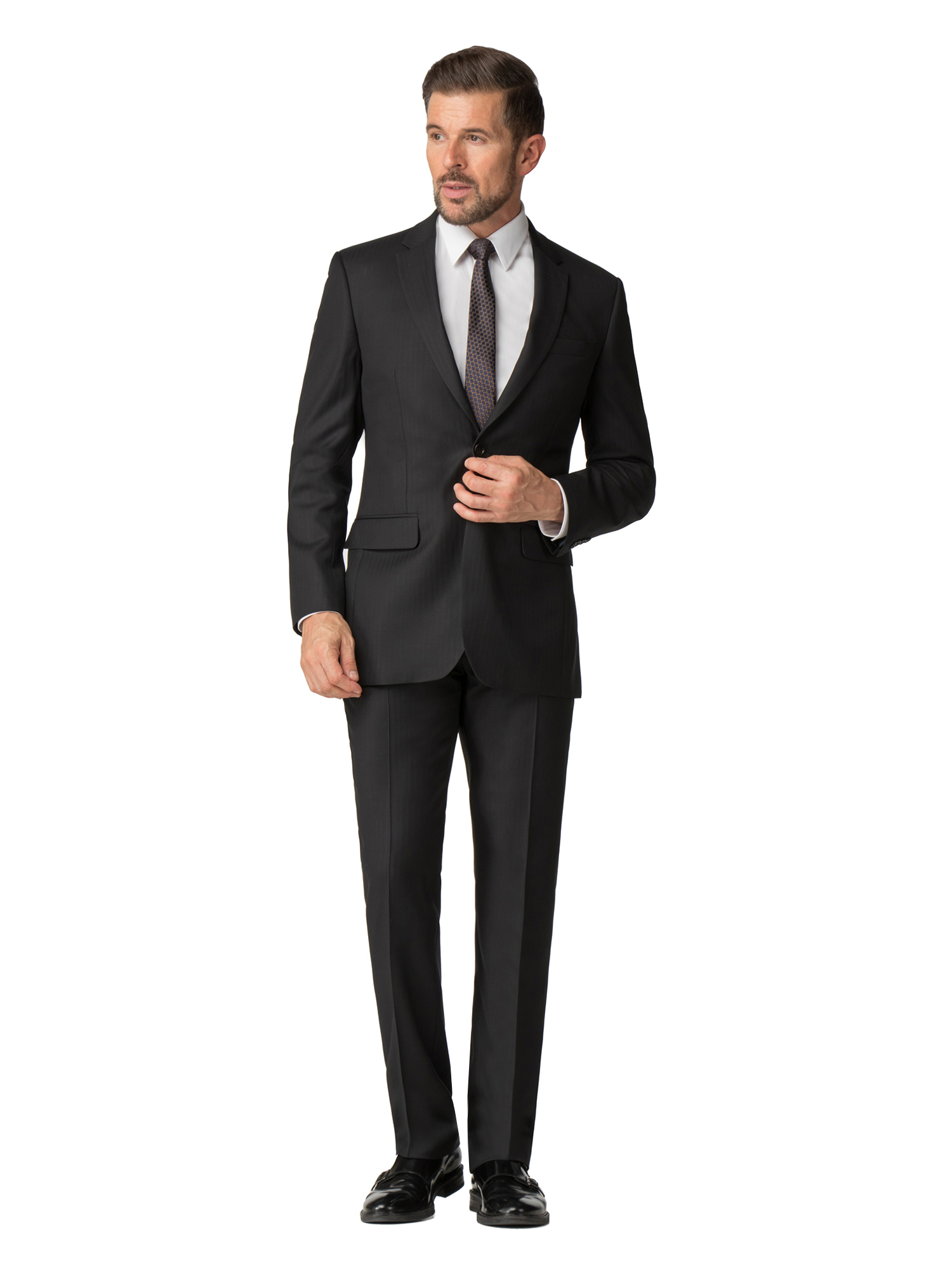 Black Herringbone Regular Fit Suit - Two Piece Suits - Alexandre London