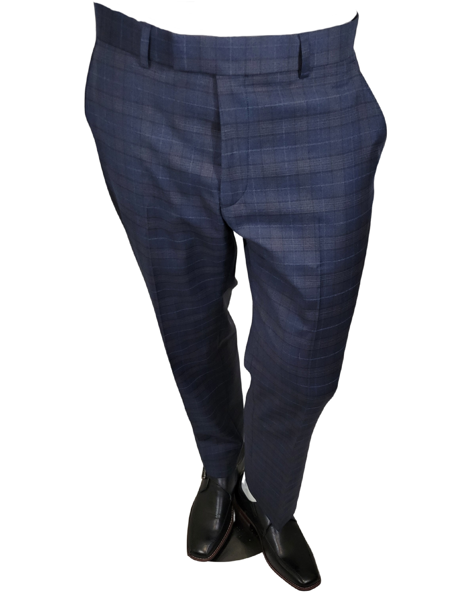 Navy Blue Check Suit Trousers - Esclot Tailoring London